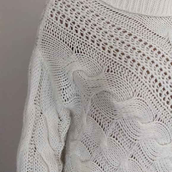 Lola B. Cable Knit Asymmetrical Turtle Neck White Sweater Dress Size L - Picture 3 of 10